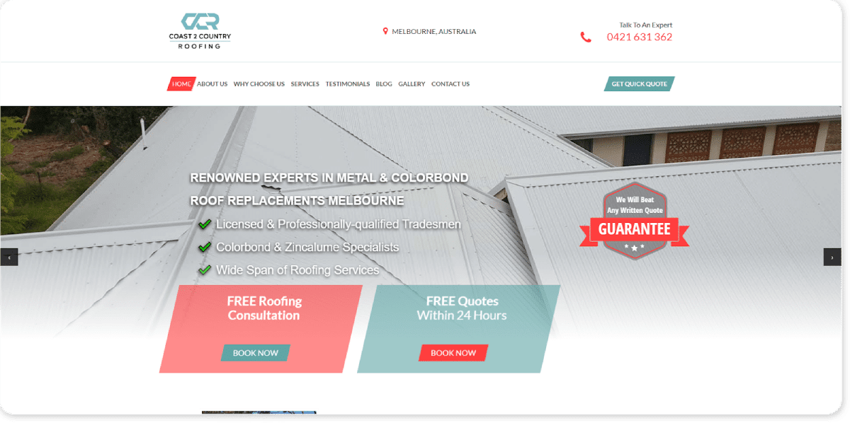 Coast2Country Roofing website