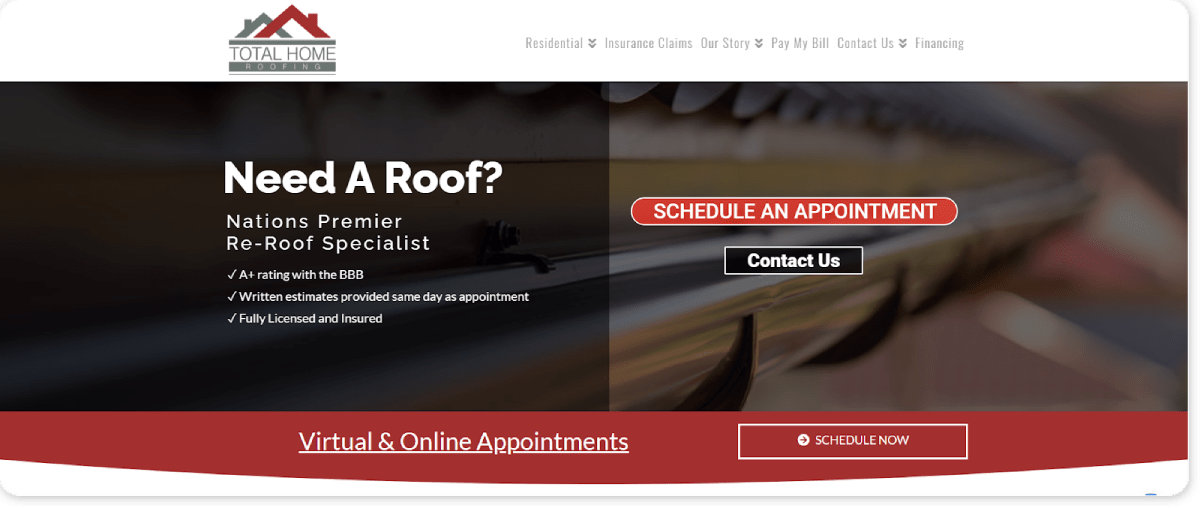 Total Home Roofing website