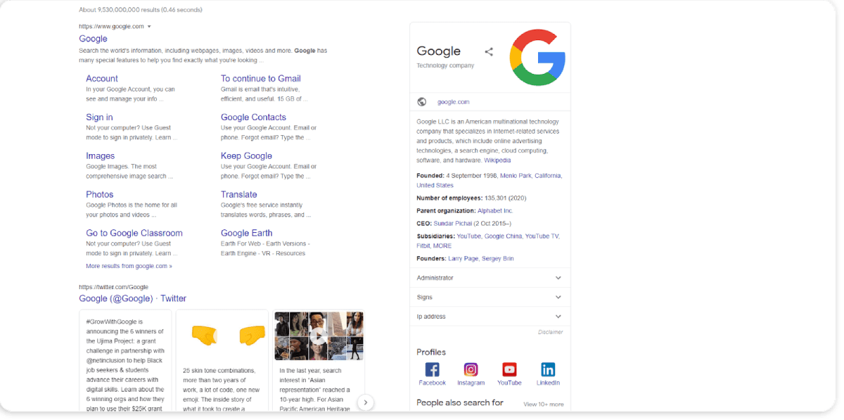 links on google search example
