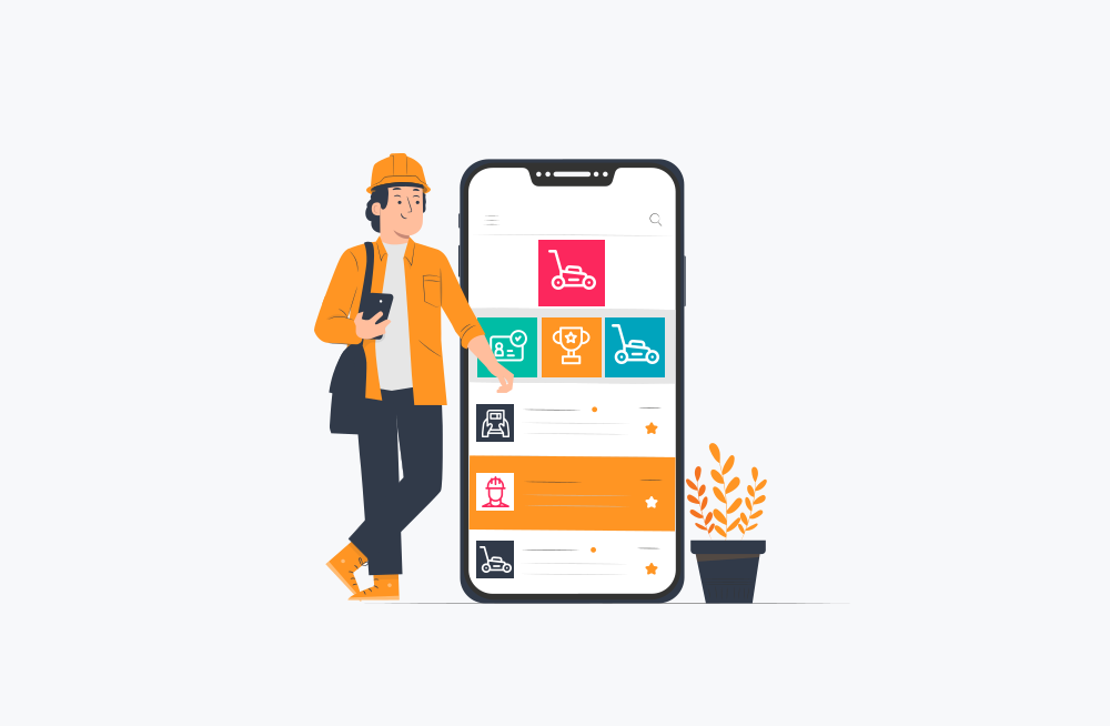 a landscaping business owner using a landscaping app