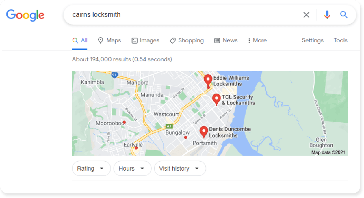 cairns locksmith google search example