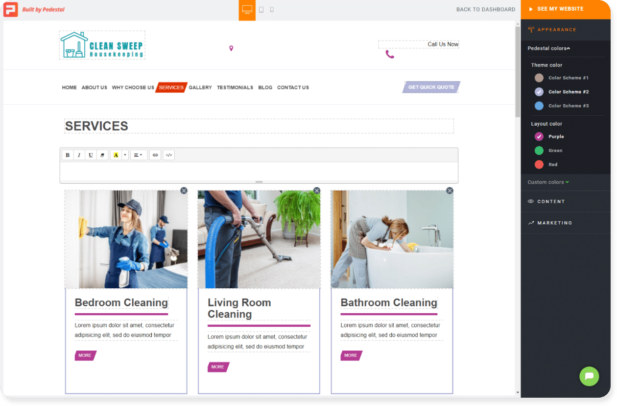 cleaning website service page