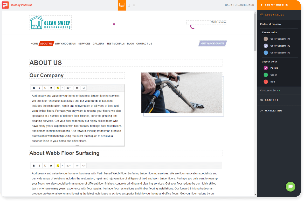 cleaning website about us page