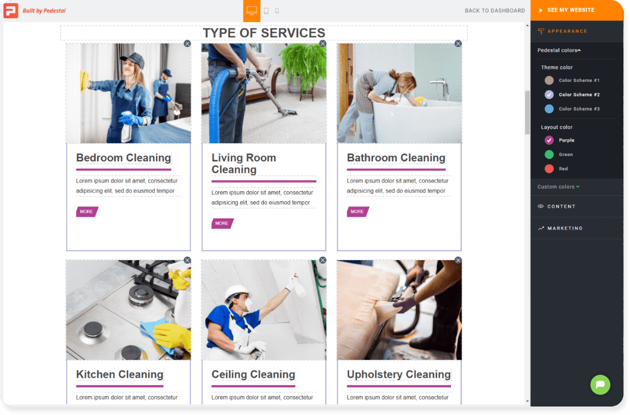 cleaning website types of services page