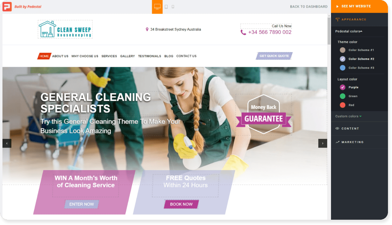 customize colors for your cleaning website