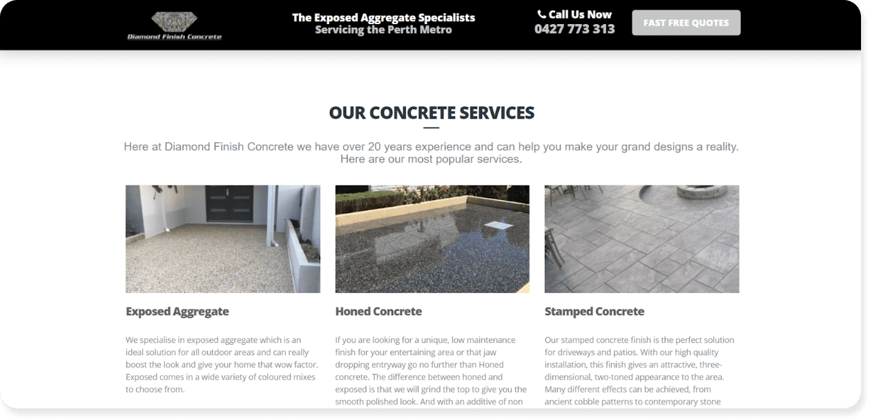 diamond dinish concrete website design