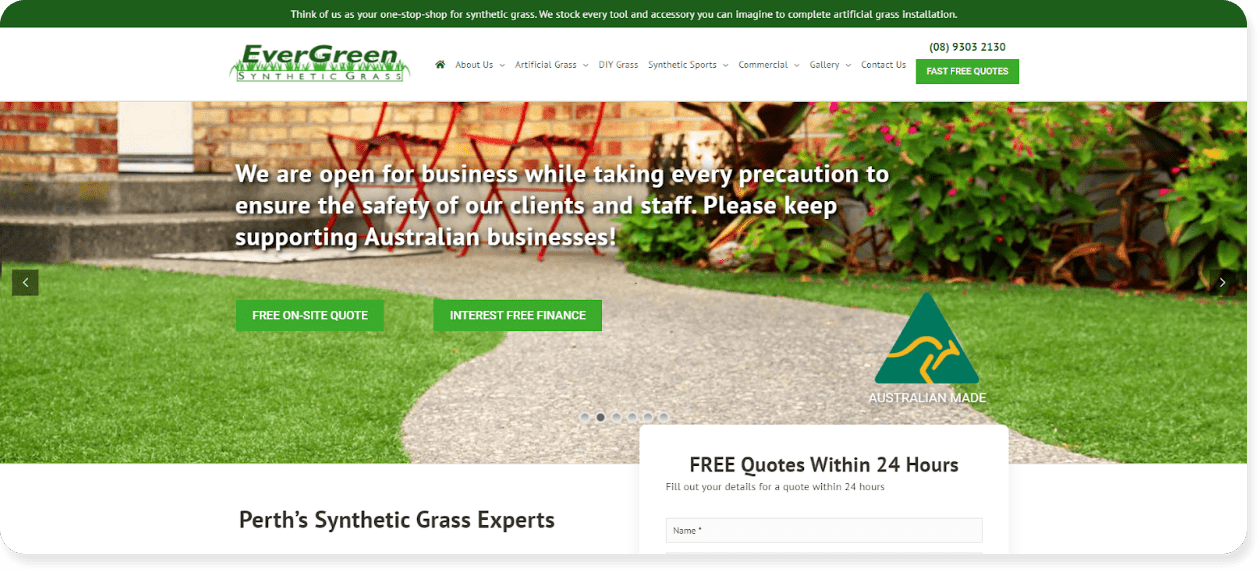 evergreen synthetic grass website design