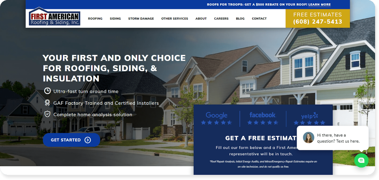 first american roofing website design