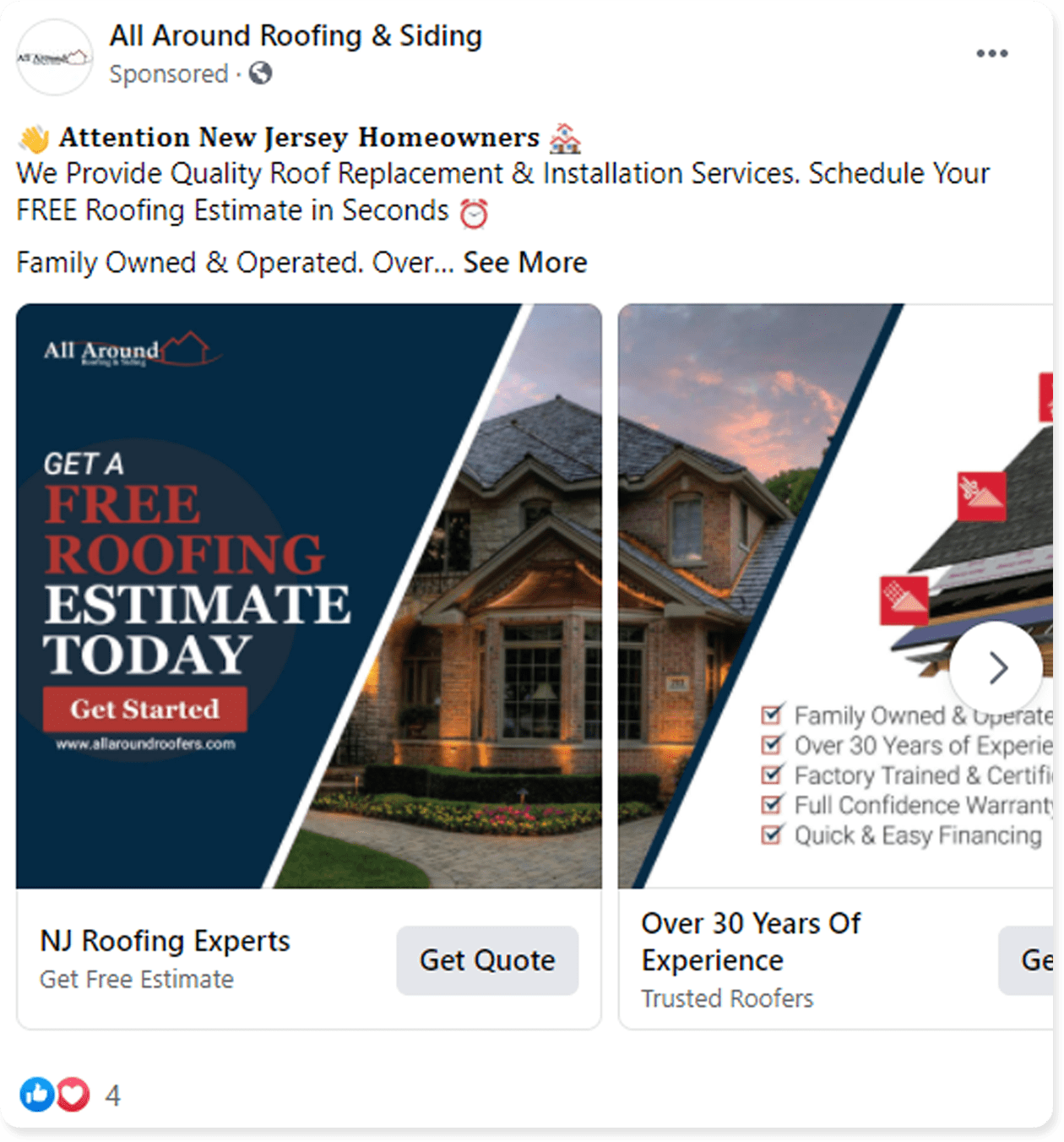 roofing experts fb ad example