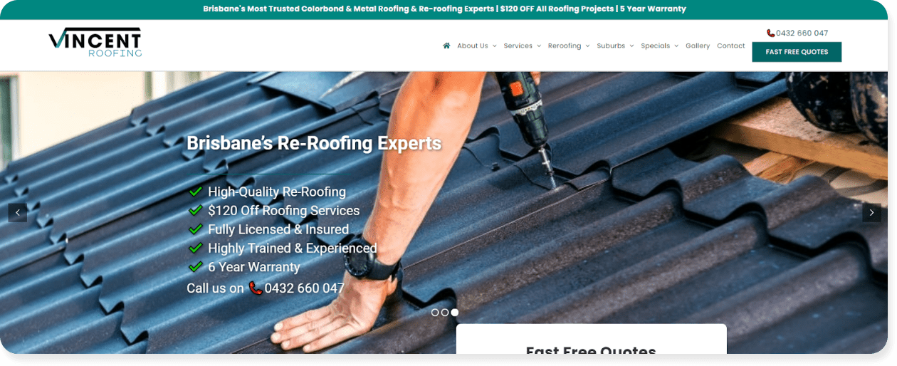 vincent roofing website design